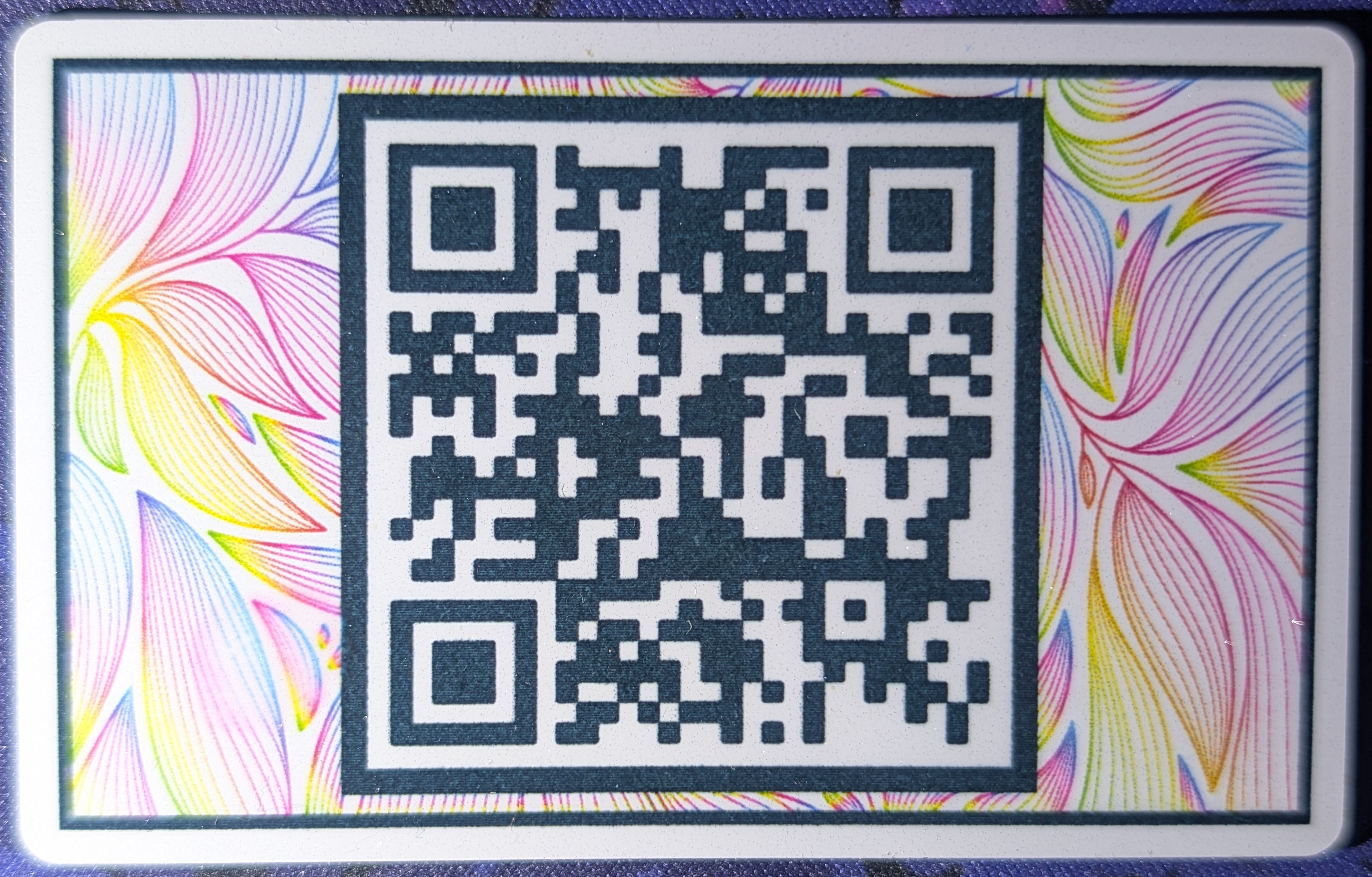 White sublimation card with QR code on the back